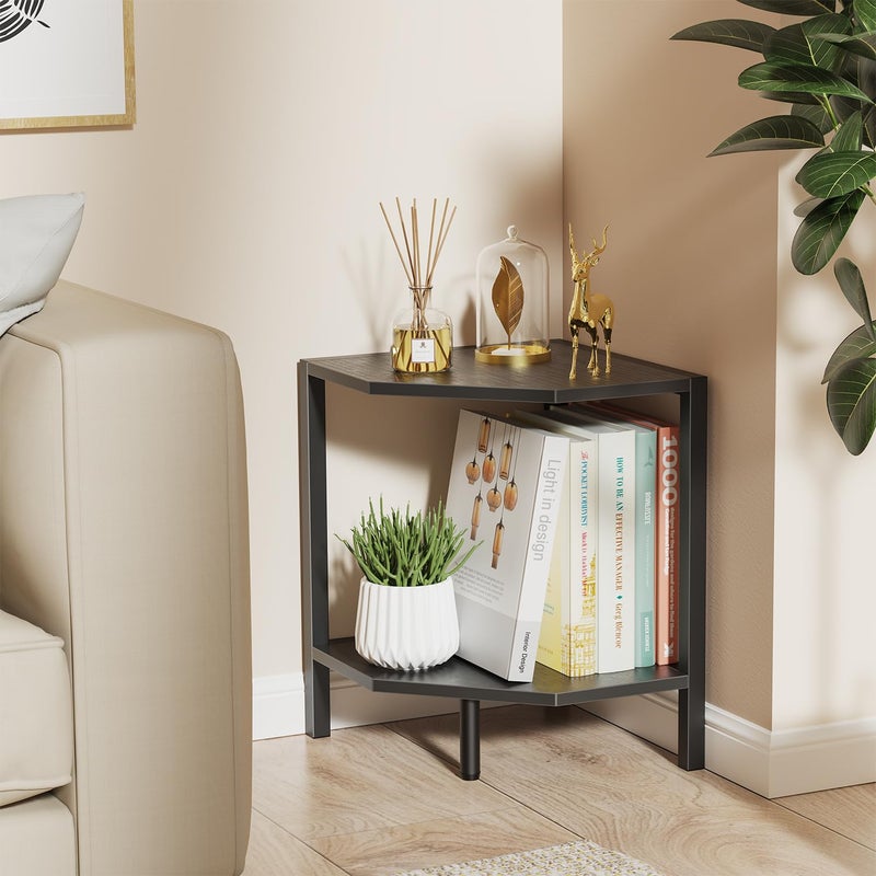 Creso hom Corner Shelf Stand, 2 Tier Industrial Corner Bookshelf, Multipurpose Standing Corner Display Shelf Countertop Organizer for Living Room Kitchen Bedroom Office, Black - Image 2