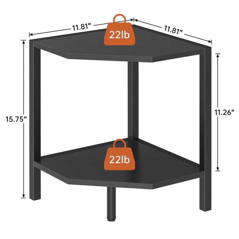 Creso hom Corner Shelf Stand, 2 Tier Industrial Corner Bookshelf, Multipurpose Standing Corner Display Shelf Countertop Organizer for Living Room Kitchen Bedroom Office, Black - Image 3