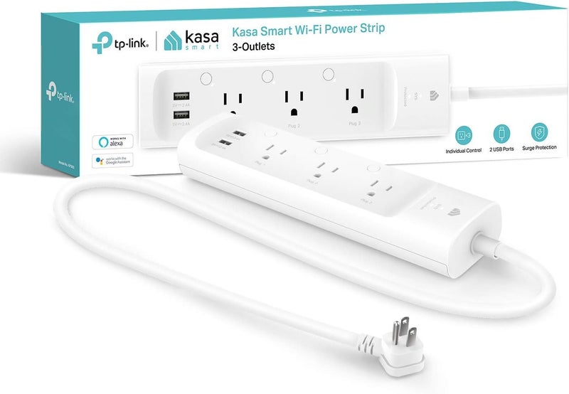 Kasa Smart موزع الطاقة Plug Power KP303، واقي من زيادة التيار مع 3 مآخذ ذكية قابلة للتحكم بشكل فردي و 2 منفذ USB، يعمل مع أليكسا و Google Home، بدون حاجة إلى محور، أبيض - Image 1
