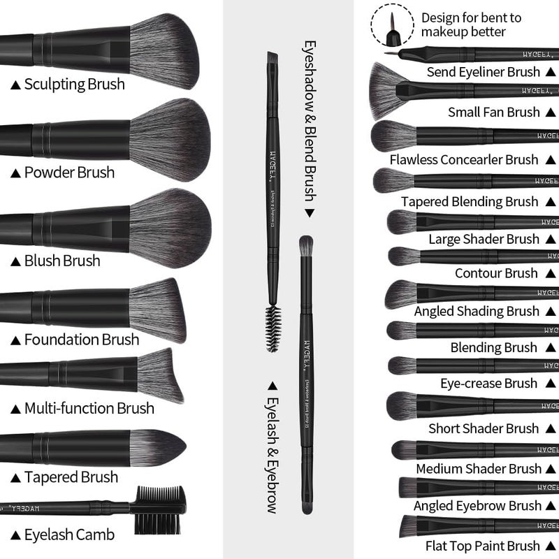 MAGEFY 22 Pcs Makeup Brushes with Case, Professional Makeup Brush Set Face Foundation Brushes Blending Powder Blush Eyeshadow Brushes Christmas Gift for Women Girls（Black) - Image 2