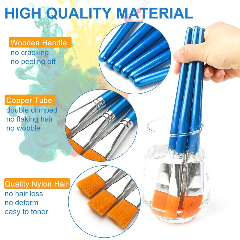 GACDR 1 inch Flat Paint Brushes for Acrylic Painting,12 Pieces Large Synthetic Paint Brushes Bulk with Wooden Handle for Acrylic, Watercolor, Oil, Crafts, Face Body Art - Image 2