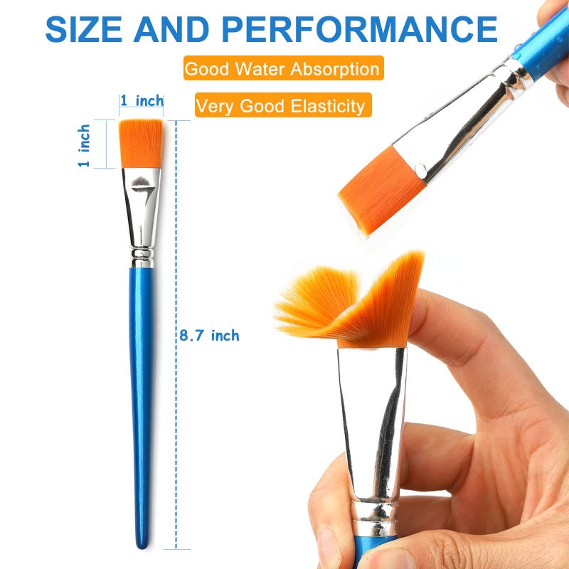 GACDR 1 inch Flat Paint Brushes for Acrylic Painting,12 Pieces Large Synthetic Paint Brushes Bulk with Wooden Handle for Acrylic, Watercolor, Oil, Crafts, Face Body Art - Image 4