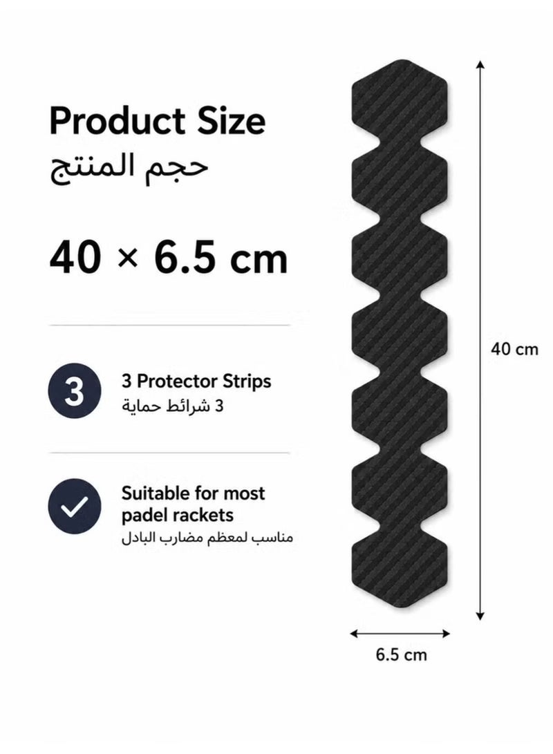 Rafina Padel Racket Edge Protector Strips, Black Carbon-Fiber Texture Frame Guards for Scratch and Impact Protection, 40 × 6.5 cm, 3 Pieces - Image 5