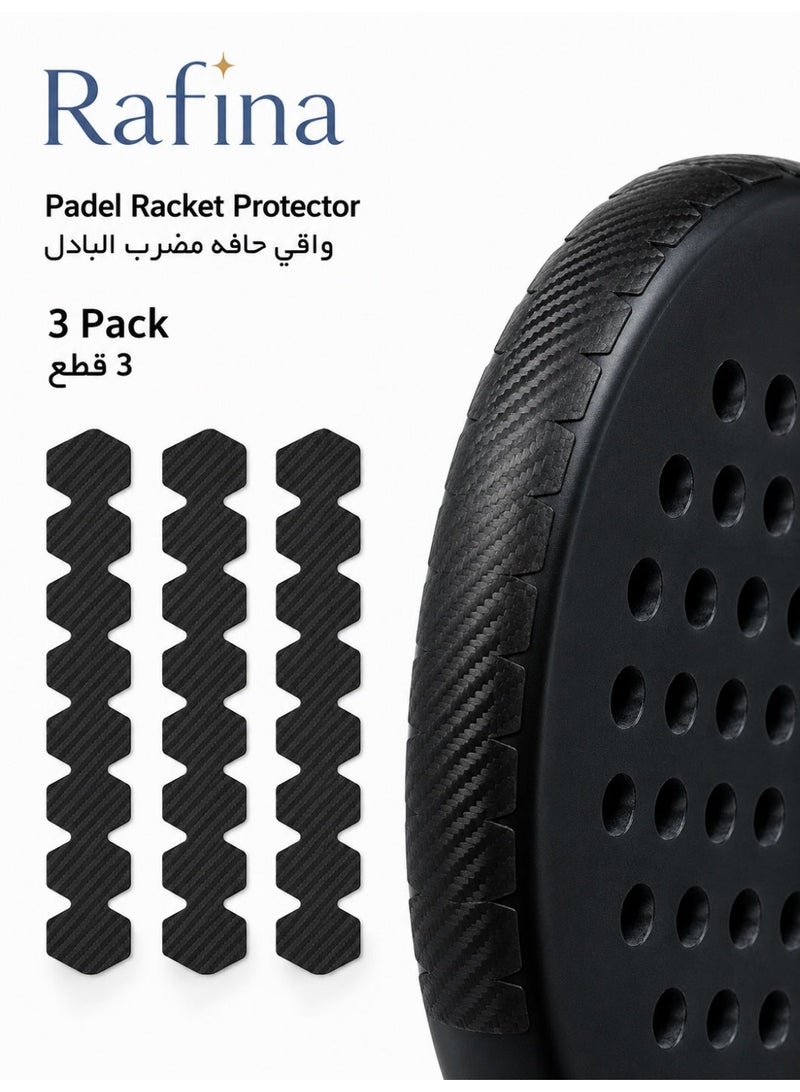 Rafina Padel Racket Edge Protector Strips, Black Carbon-Fiber Texture Frame Guards for Scratch and Impact Protection, 40 × 6.5 cm, 3 Pieces - Image 1