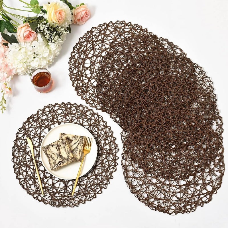 TIED RIBBONS TIED RIBBONS Set of 6 Dining Round Table Place Mats Placemats Table Mat PVC Material NonSlip Heat Resistant Dining Tablemates Washable AntiSkid Size 15 x 15 Inch - Image 1