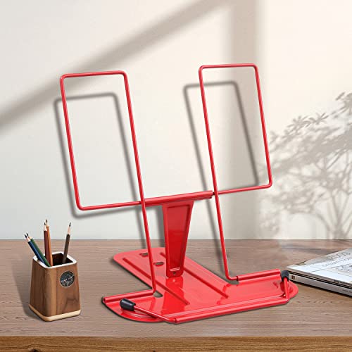Honagu Book Stand for Reading, Adjustable Reading Rest Book Holder, Documents Stand, Sturdy Typing Stand for Recipes Textbooks Tablet Music Books (Red) - Image 1