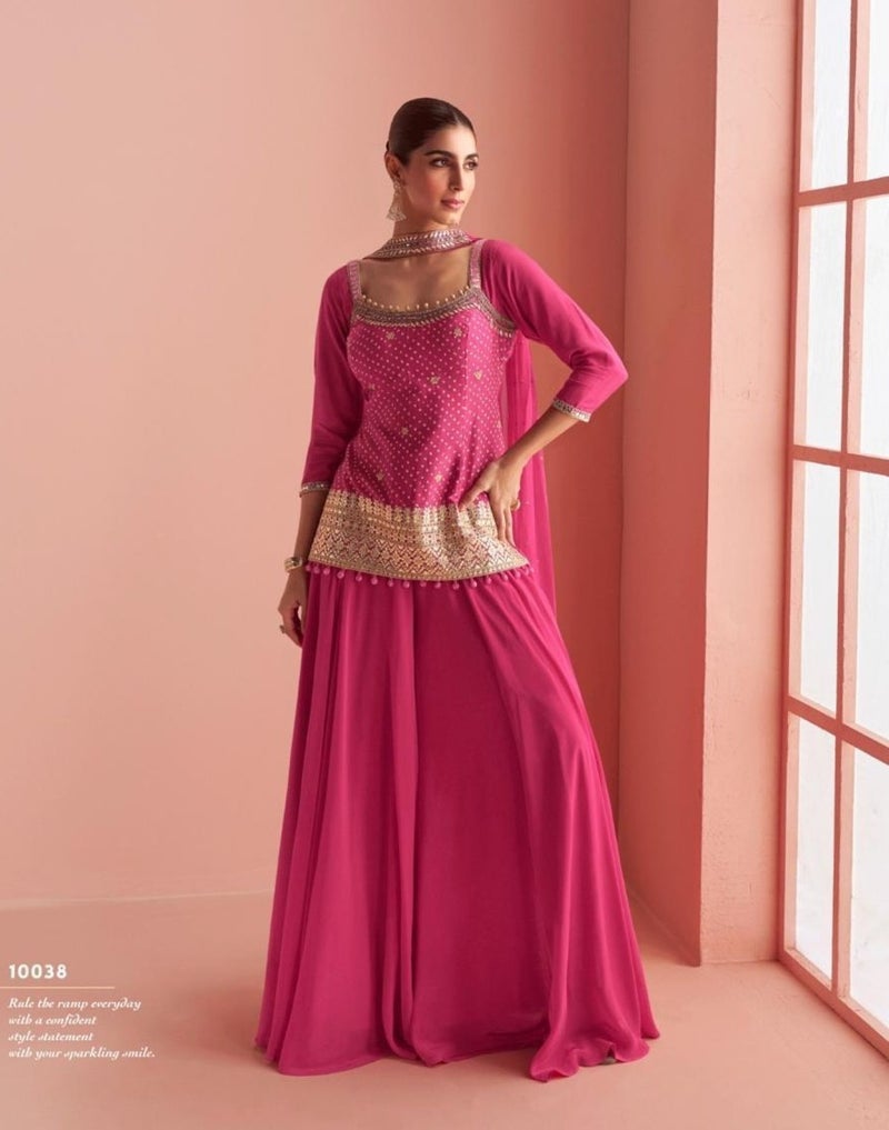 ANAITA Pink Chinon Free Size Stitched Suit with Embroidery Work - Image 1