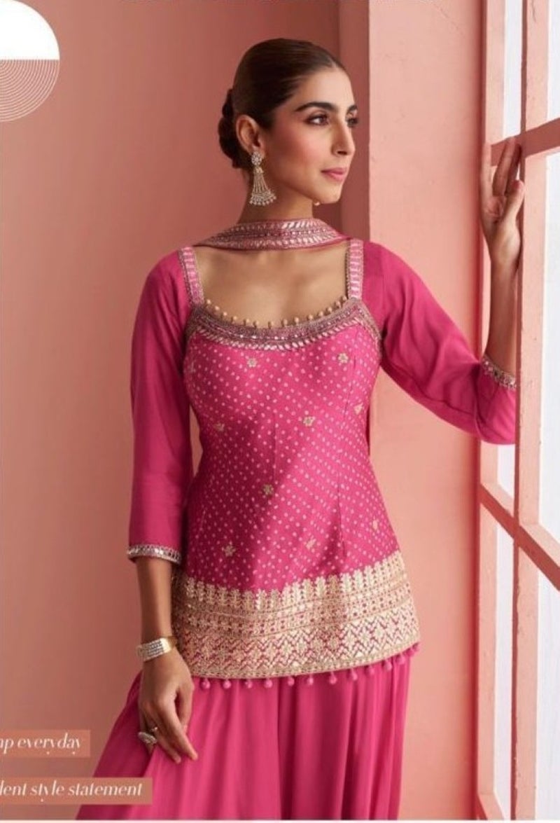 ANAITA Pink Chinon Free Size Stitched Suit with Embroidery Work - Image 3