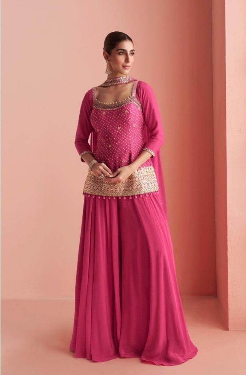 ANAITA Pink Chinon Free Size Stitched Suit with Embroidery Work - Image 4