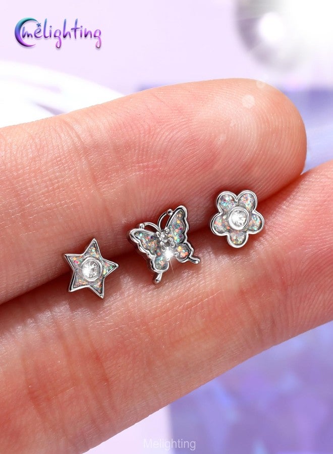 Melighting MeIighting 3PCS 20G Butterfly Nose Studs 316L Stainless Steel Flower Nose Rings L-Shaped Star Nostril Piercing 7mm Spring Body Jewelry for Women - Image 3