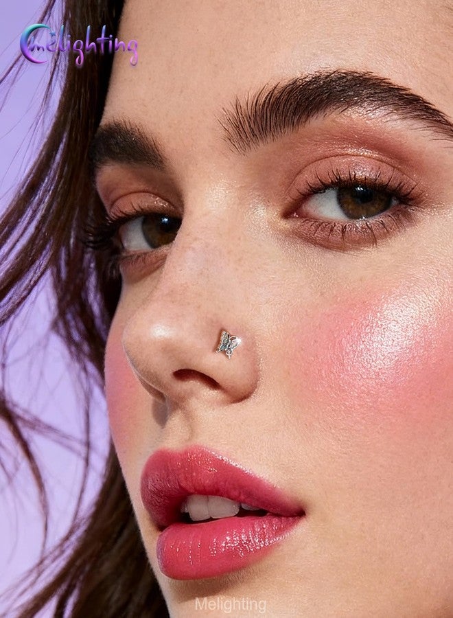 Melighting MeIighting 3PCS 20G Butterfly Nose Studs 316L Stainless Steel Flower Nose Rings L-Shaped Star Nostril Piercing 7mm Spring Body Jewelry for Women - Image 5