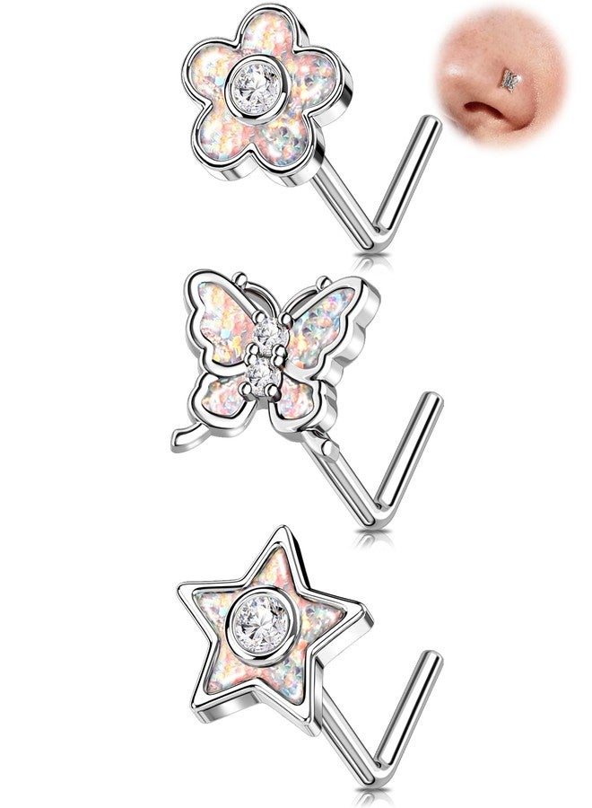 Melighting MeIighting 3PCS 20G Butterfly Nose Studs 316L Stainless Steel Flower Nose Rings L-Shaped Star Nostril Piercing 7mm Spring Body Jewelry for Women - Image 1