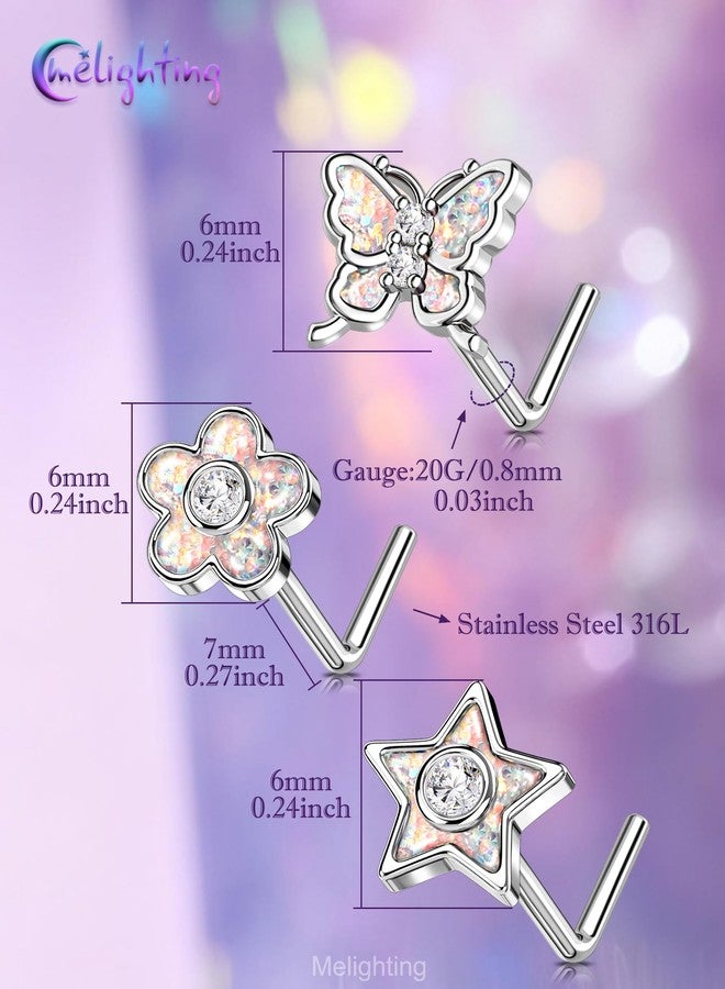 Melighting MeIighting 3PCS 20G Butterfly Nose Studs 316L Stainless Steel Flower Nose Rings L-Shaped Star Nostril Piercing 7mm Spring Body Jewelry for Women - Image 4