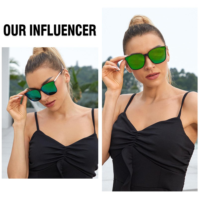 DUCO Oversized Polarized Sunglasses Womens Trendy Mirrored Shades Retro Round Vintage Light Weight UV400 Sun Glasses W016 (13- Tortoise Frame Revo Green Lens) - Image 2