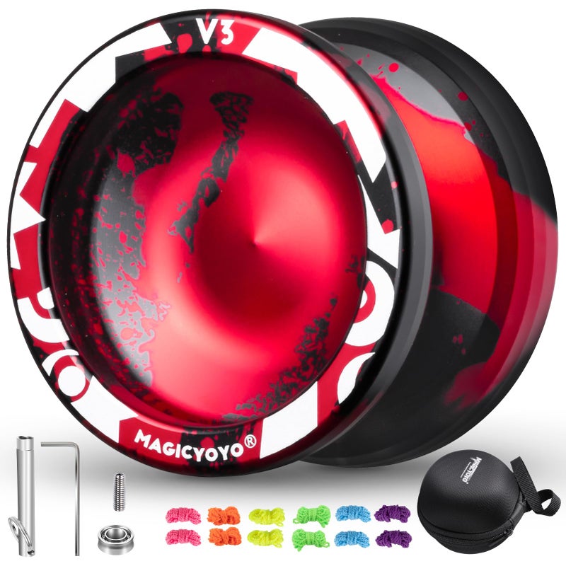 MAGICYOYO Professional Responsive Yoyo V3, Metal Yo yo for Kids Beginners Alloy Yoyo for Adults with KK Bearing + Bearing Removal Tool + Axle + Storage Bag + 12 Yo-yo Strings (Black Red) - Image 1