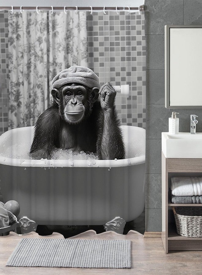 LKFBSC Funny Monkey Shower Curtain, Black and White Fun Chimpanzee Animal Bathroom Curtains, 72x72 Humorous Shower Curtain Set, Gray Wildlife Boys Men Modern Cool Bathroom Curtain - Image 2