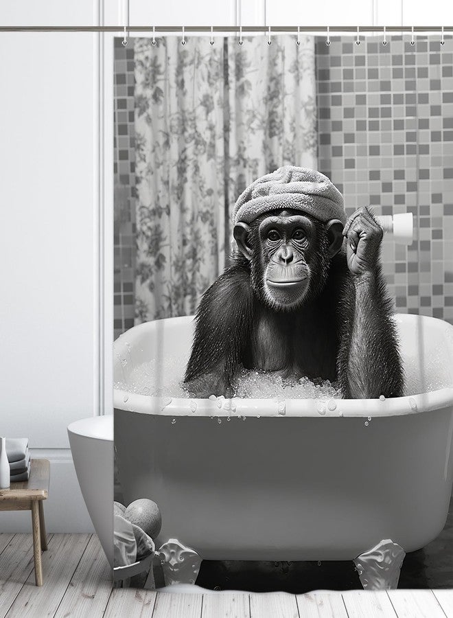LKFBSC Funny Monkey Shower Curtain, Black and White Fun Chimpanzee Animal Bathroom Curtains, 72x72 Humorous Shower Curtain Set, Gray Wildlife Boys Men Modern Cool Bathroom Curtain - Image 5