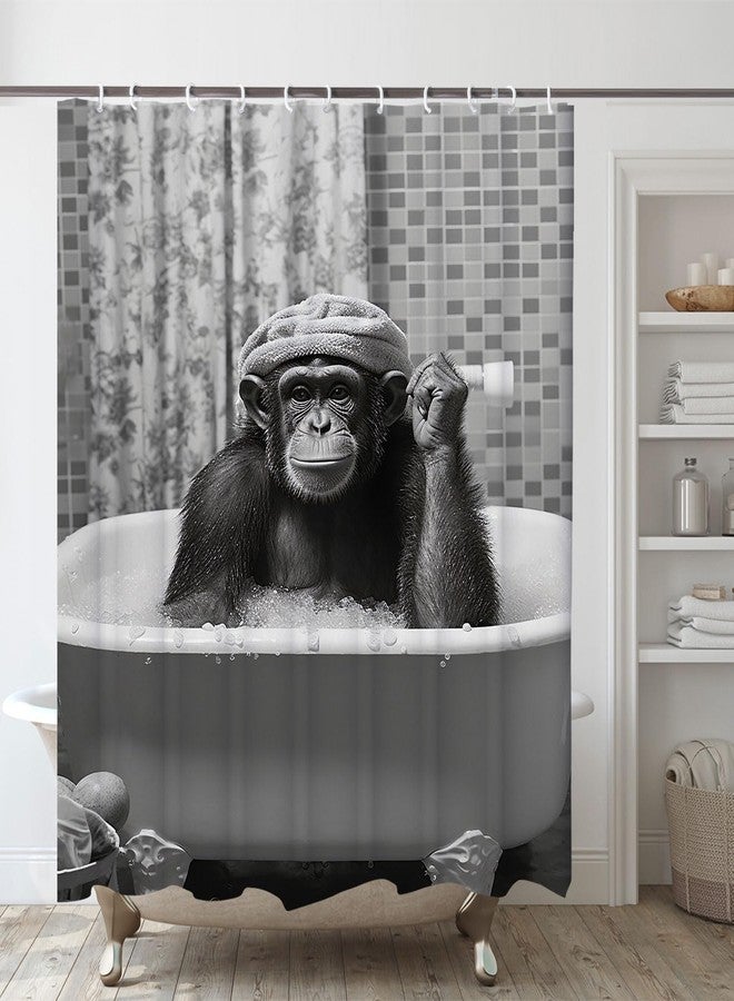 LKFBSC Funny Monkey Shower Curtain, Black and White Fun Chimpanzee Animal Bathroom Curtains, 72x72 Humorous Shower Curtain Set, Gray Wildlife Boys Men Modern Cool Bathroom Curtain - Image 4