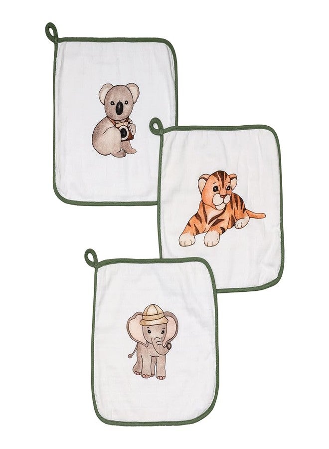 Cugo Organic Baby Washcloths - Soft, Absorbent, and Reusable Face Towels for Newborns - 3-Pack, Animal Kingdom Design, Gentle on Baby's Skin - Image 3