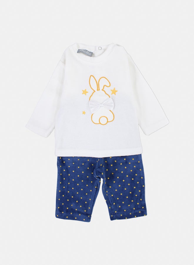 بمبيلو طقم ملابس بنات قطنية من قطعتين – اوف وايت بتصميم أرنب - Image 1