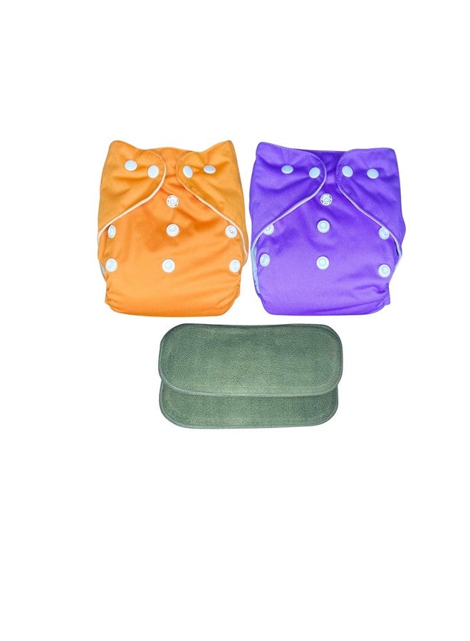 Kogar Reuse Nappy Adjustable Reusable & washable Cloth Diaper with Super Absorbent Insert, 3-36 Months, 2-Pack (Orange & Purple) - Image 1