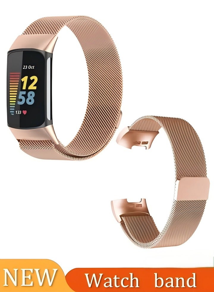 Compatible with Fitbit Charge 4 Bands for Women Men, Metal Mesh Milanese Loop Adjustable Strap Replacement for Fitbit Charge 4/ Charge 3/ Charge 3 SE Advanced Fitness & Health Trackers (Rose Gold) - Image 1