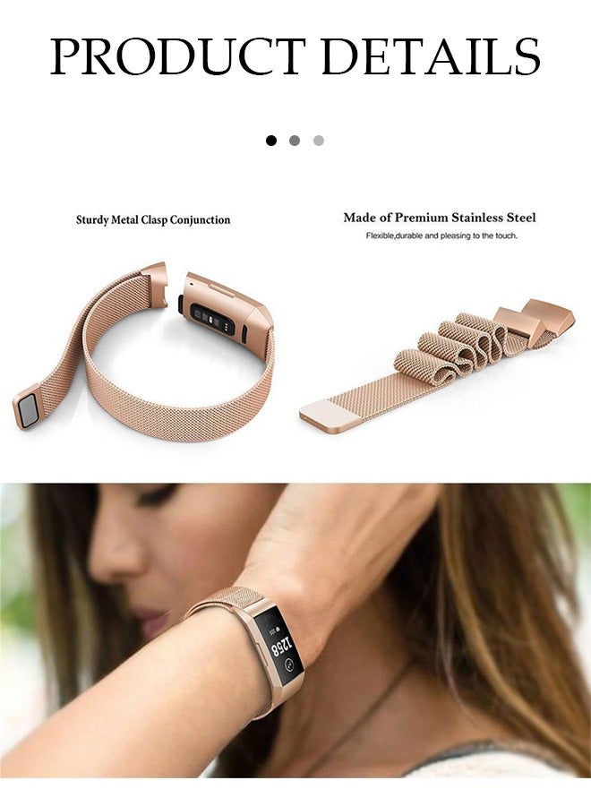 Compatible with Fitbit Charge 4 Bands for Women Men, Metal Mesh Milanese Loop Adjustable Strap Replacement for Fitbit Charge 4/ Charge 3/ Charge 3 SE Advanced Fitness & Health Trackers (Rose Gold) - Image 5