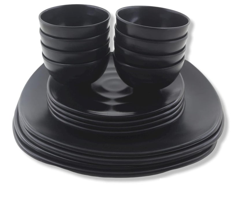 ECOSPIT CONTAINER Ecospit Spiral Square Melamine Dinner Set Matt Black Pack of 16 - Image 1