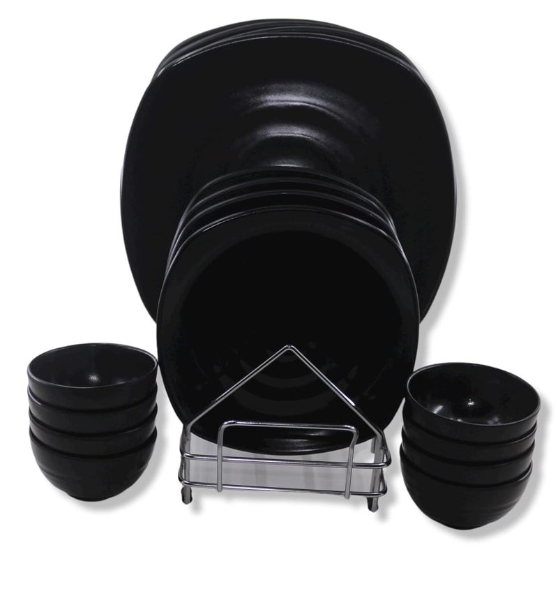 ECOSPIT CONTAINER Ecospit Spiral Square Melamine Dinner Set Matt Black Pack of 16 - Image 3