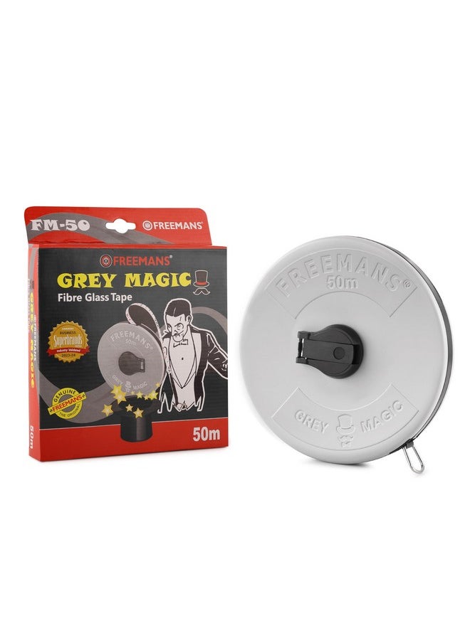 FREEMANS FREEMANS FM50 Grey Magic Fibreglass Measuring Tape - 50m /165ftWith Unbreakable ABS Case || Durable Winding Mechanism Handle and Steel End Hook || Grey Color  - Image 2