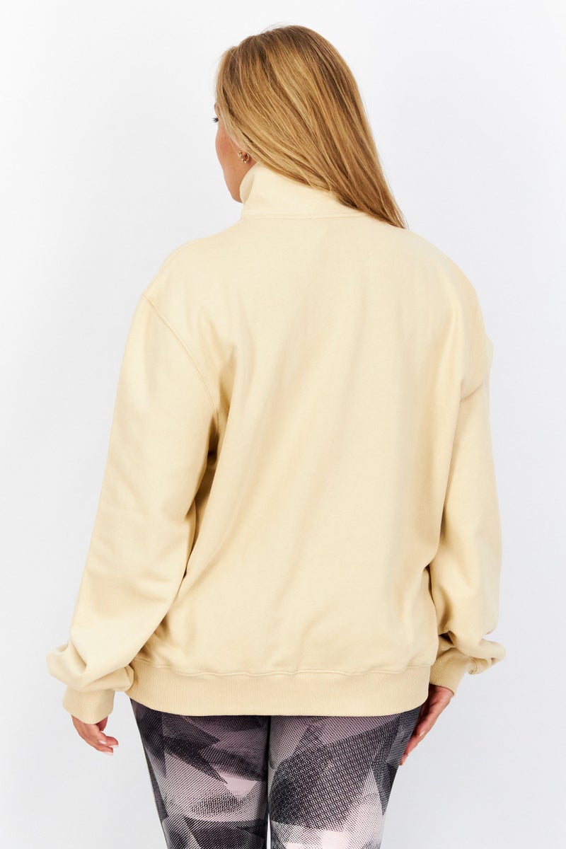 ESPRIT Women High Neck Brand Logo  Sweatshirt, Beige - Image 3