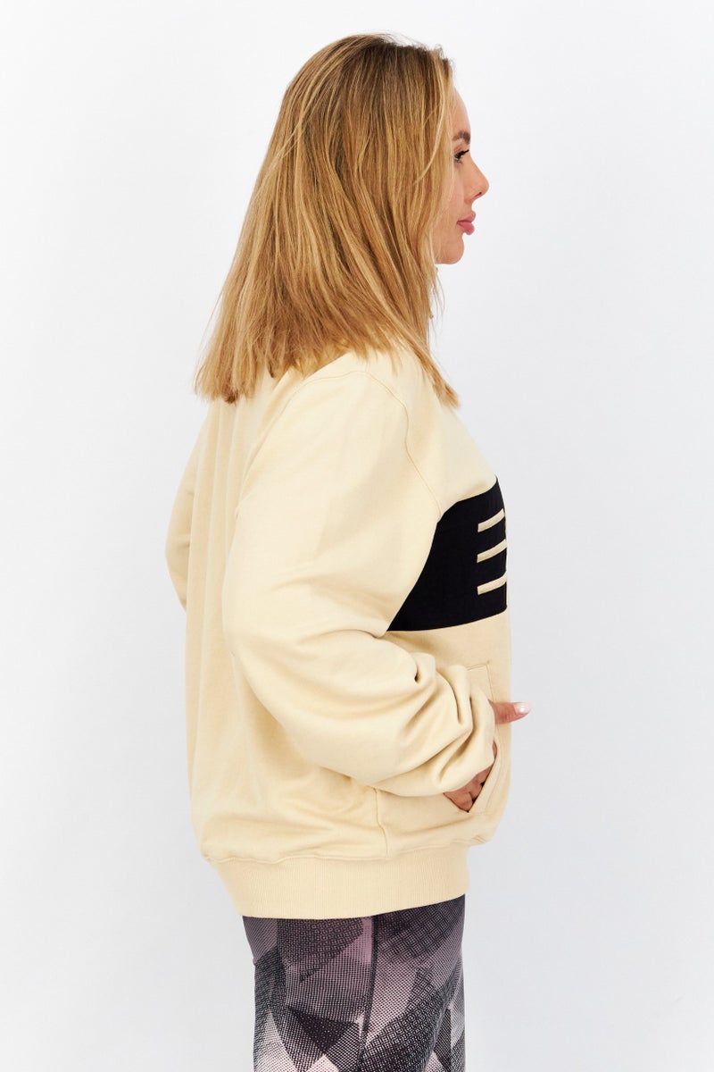 ESPRIT Women High Neck Brand Logo  Sweatshirt, Beige - Image 4