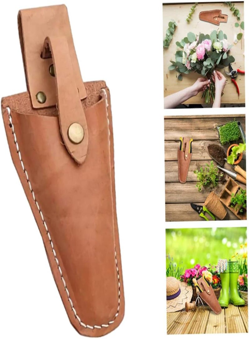 Leather Sheath Tool Holsters Garden Pruner Holster Leather Hand Pruner Sheath Garden Pliers Scissors Holder with Snap for Gardening Pruning Shears Scissor, Brown