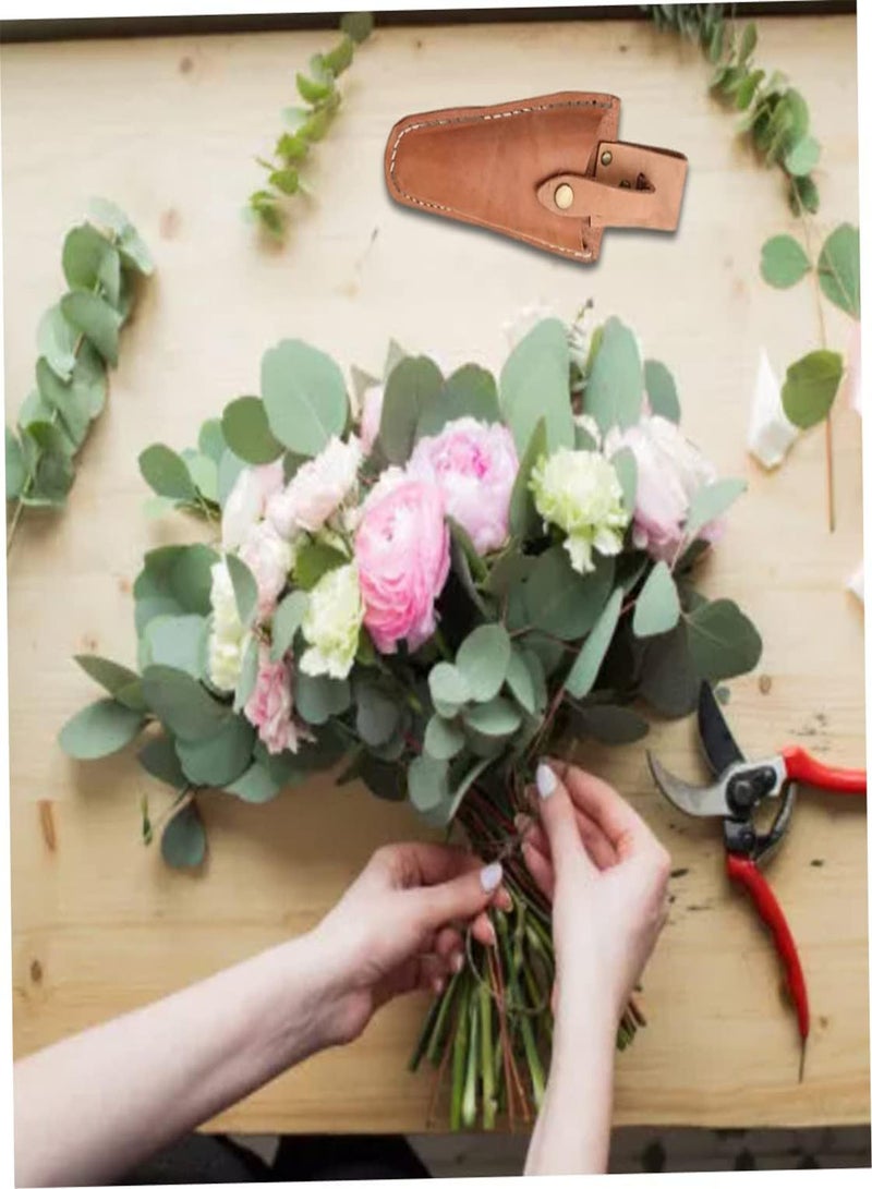 Leather Sheath Tool Holsters Garden Pruner Holster Leather Hand Pruner Sheath Garden Pliers Scissors Holder with Snap for Gardening Pruning Shears Scissor, Brown