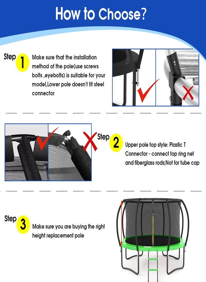 MSSVIGING 2 Sets Trampoline Curved Pole Replacement, Universal Curved Enclosure Pole for 10-16ft Frame, with Plastic T Connector, Mounting Hardware, Foam Cover Padding - Image 5