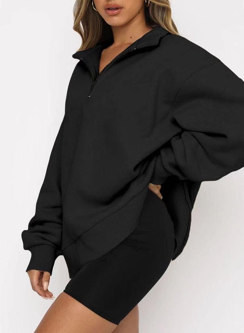 Loquat Women's New Casual Half Zipper Pullover Long Sleeved Casual Sweatshirt 