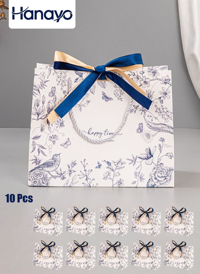 Hanayo 10 Pcs Gift Bags Paper Tote Bag Lightweight Large Wrapping Bag Stylish Design Reusable Grocery Bags Suitable for Birthday Wedding Gift Giveaway Activity Valentine's Day(Blue) - Image 1