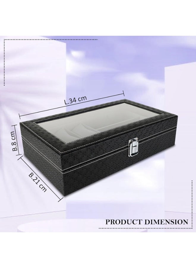 Watch Box and Sunglasses Organizer Case – 6 Slots Watch Storage & 3 Slots Sunglass Holder Premium Display Box Jewelry Organizer Black and Gray - Image 5