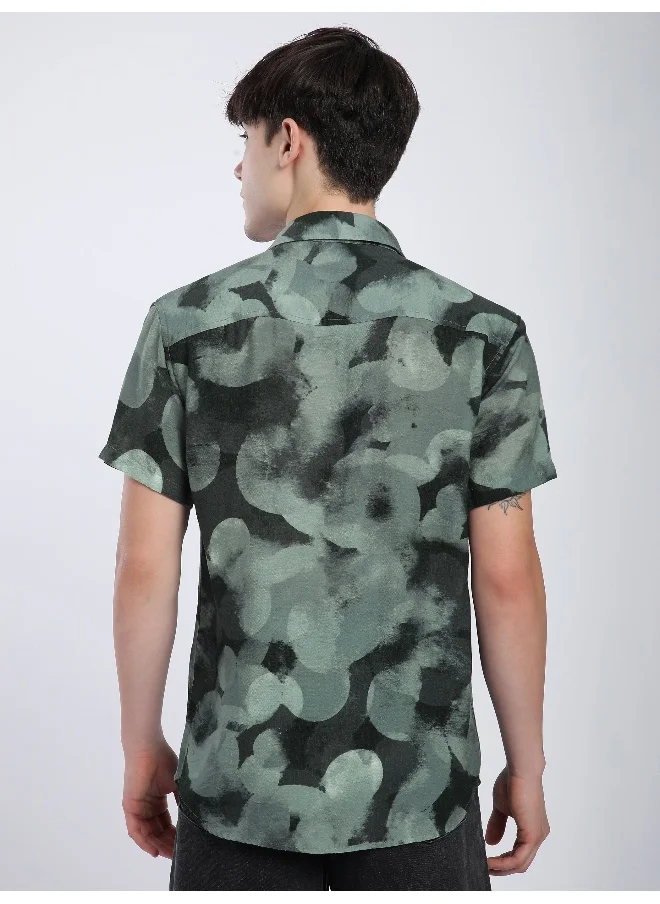 Beyoung Grey Circular Abstract Printed Shirt