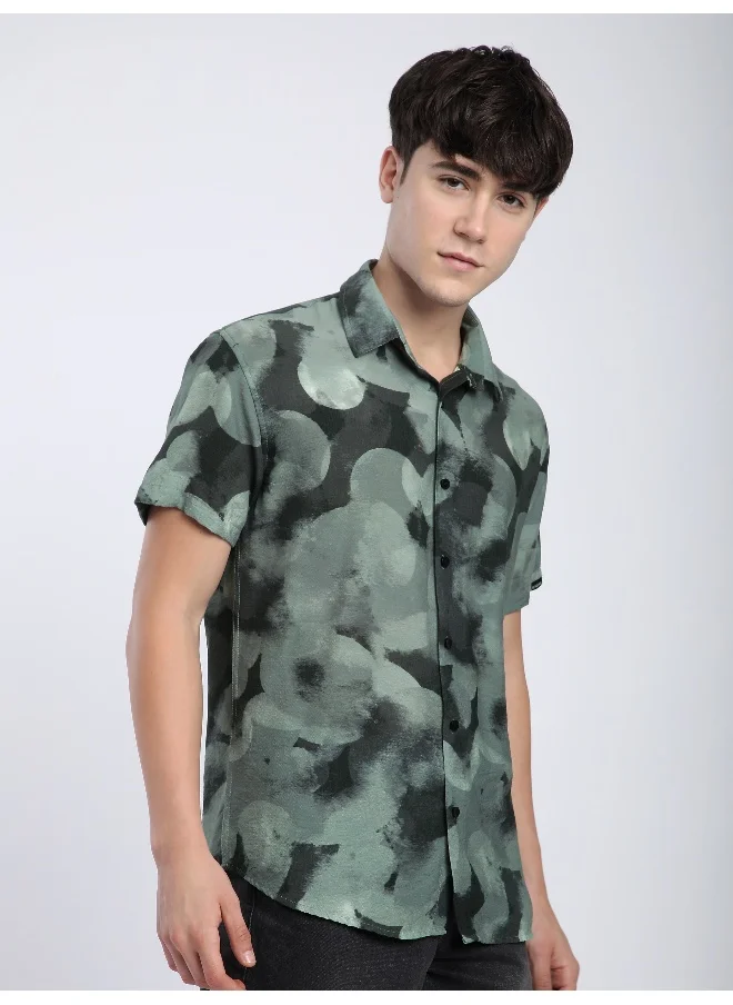 Beyoung Grey Circular Abstract Printed Shirt