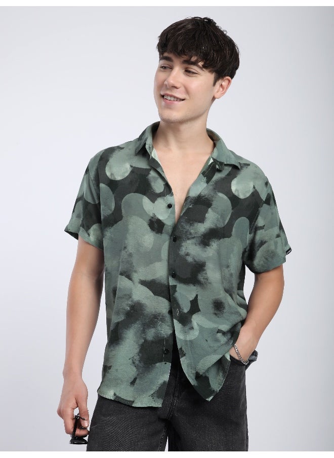 Beyoung Grey Circular Abstract Printed Shirt  - Image 1