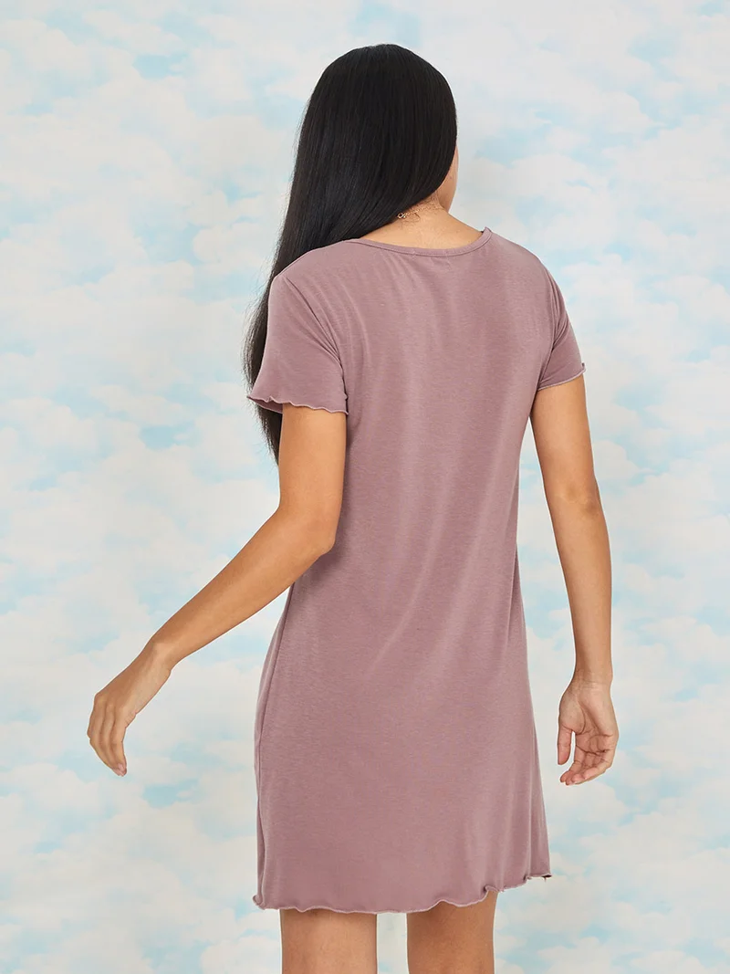 Styli Lace Trim V Neck Empire Sleep T-shirt Dress