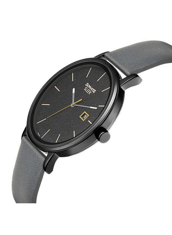 Sonata - Round Shape Leather Band Analog Wrist Watch 7131NL04 - 42 mm - Black - Image 1