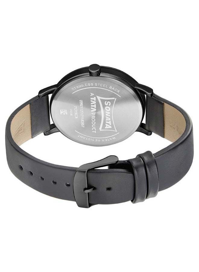 Sonata - Round Shape Leather Band Analog Wrist Watch 7131NL04 - 42 mm - Black - Image 1