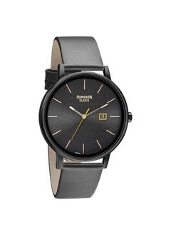 Round Shape Leather Band Analog Wrist Watch 7131NL04 - 42 mm - Black