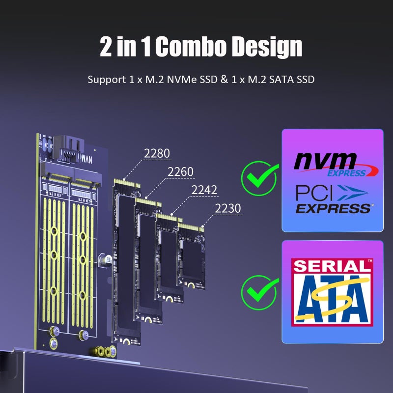 GLOTRENDS PA12 M.2 PCIe Adapter for One M.2 NVMe SSD and One M.2 SATA SSD - Image 5