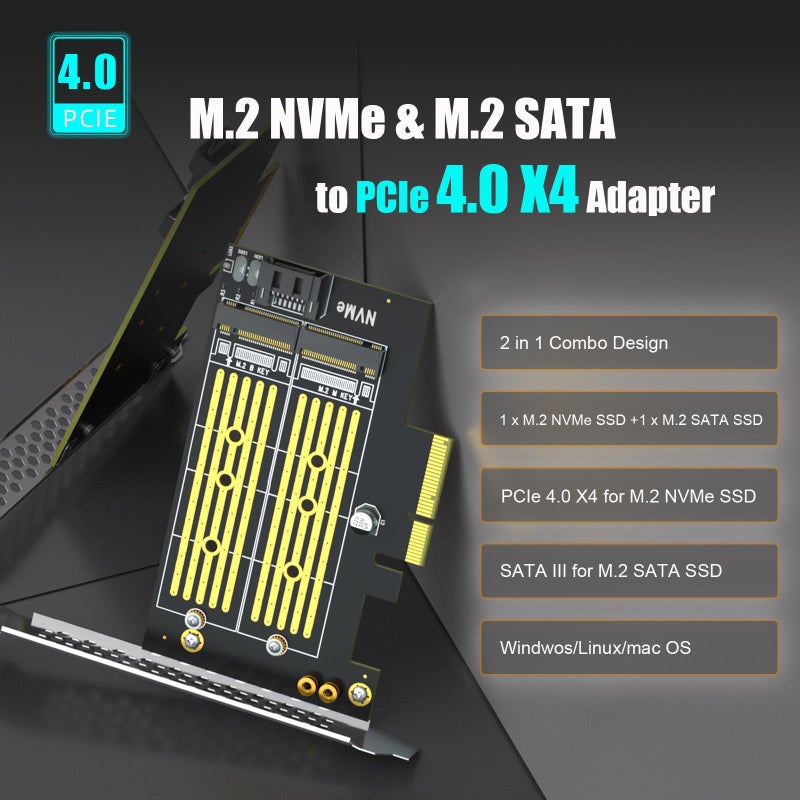 GLOTRENDS PA12 M.2 PCIe Adapter for One M.2 NVMe SSD and One M.2 SATA SSD - Image 2