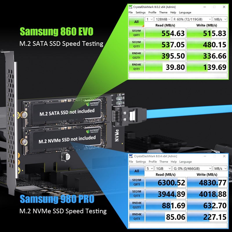 GLOTRENDS PA12 M.2 PCIe Adapter for One M.2 NVMe SSD and One M.2 SATA SSD - Image 4