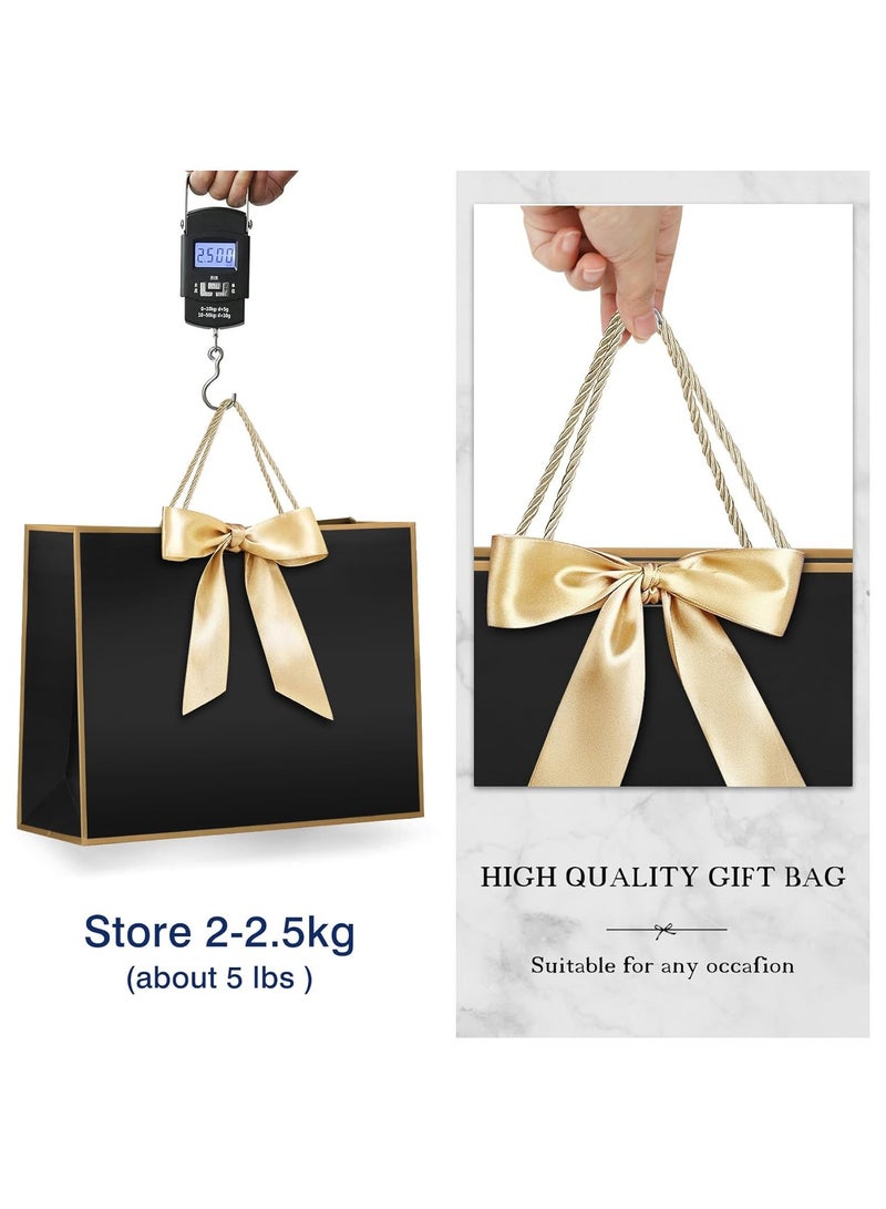 DELGREEN 2 Pcs Black Large Gift Bags, Paper Bags with Ribbon, Greeting Cards and Tissue Paper, Portable Party Bags with Handles, Birthday Gift Bags, Present Bags for Wedding Party, Party Supplies - Image 4