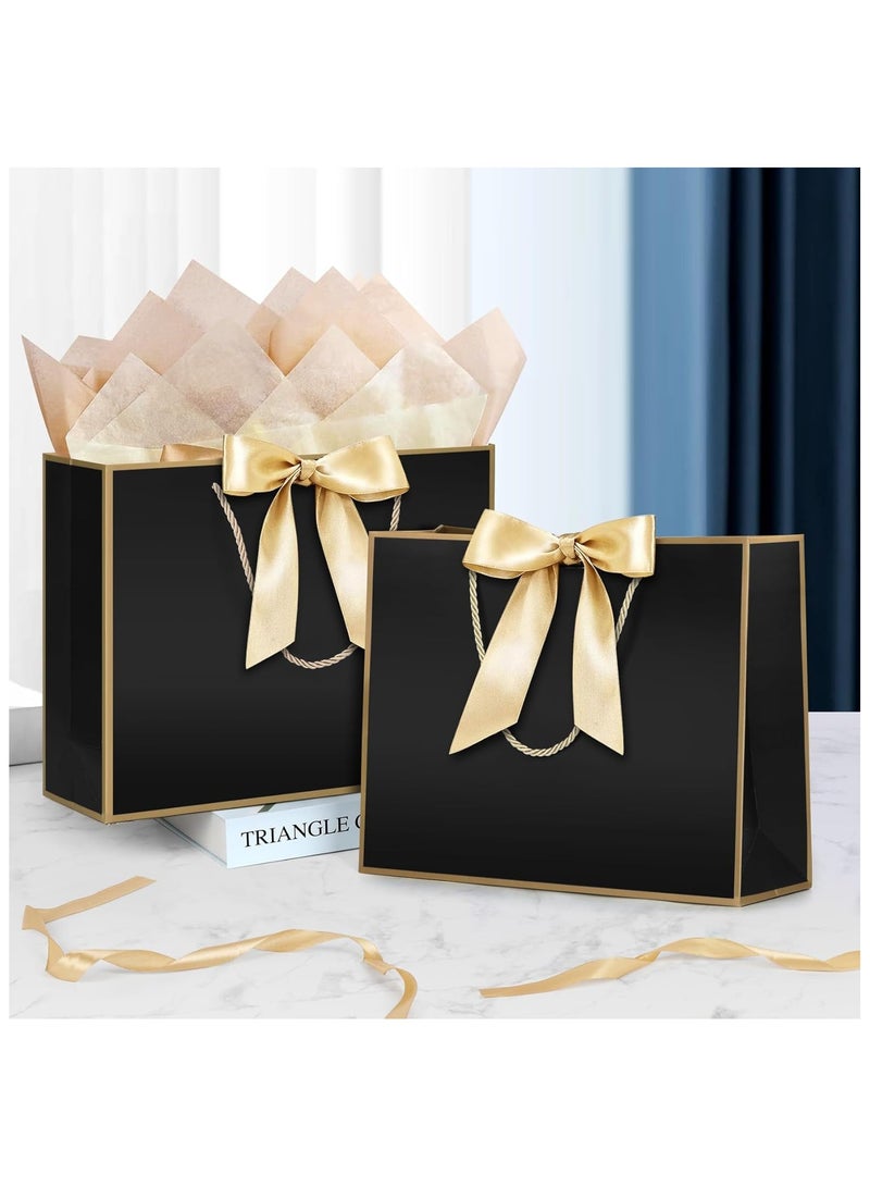 DELGREEN 2 Pcs Black Large Gift Bags, Paper Bags with Ribbon, Greeting Cards and Tissue Paper, Portable Party Bags with Handles, Birthday Gift Bags, Present Bags for Wedding Party, Party Supplies - Image 5